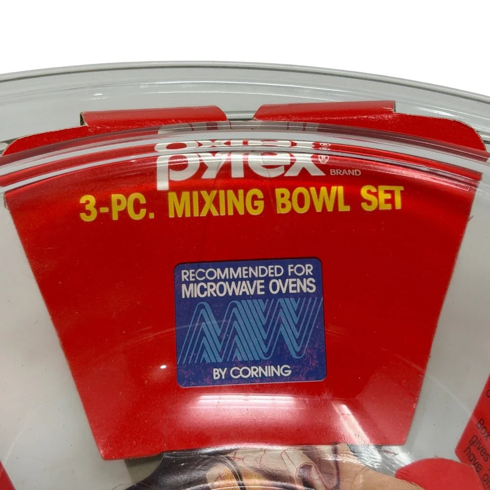 Vintage Pyrex 3 Pc Clear‎ Glass Mixing Bowl Set 1Qt 1.5Qt 2.5Qt Corning